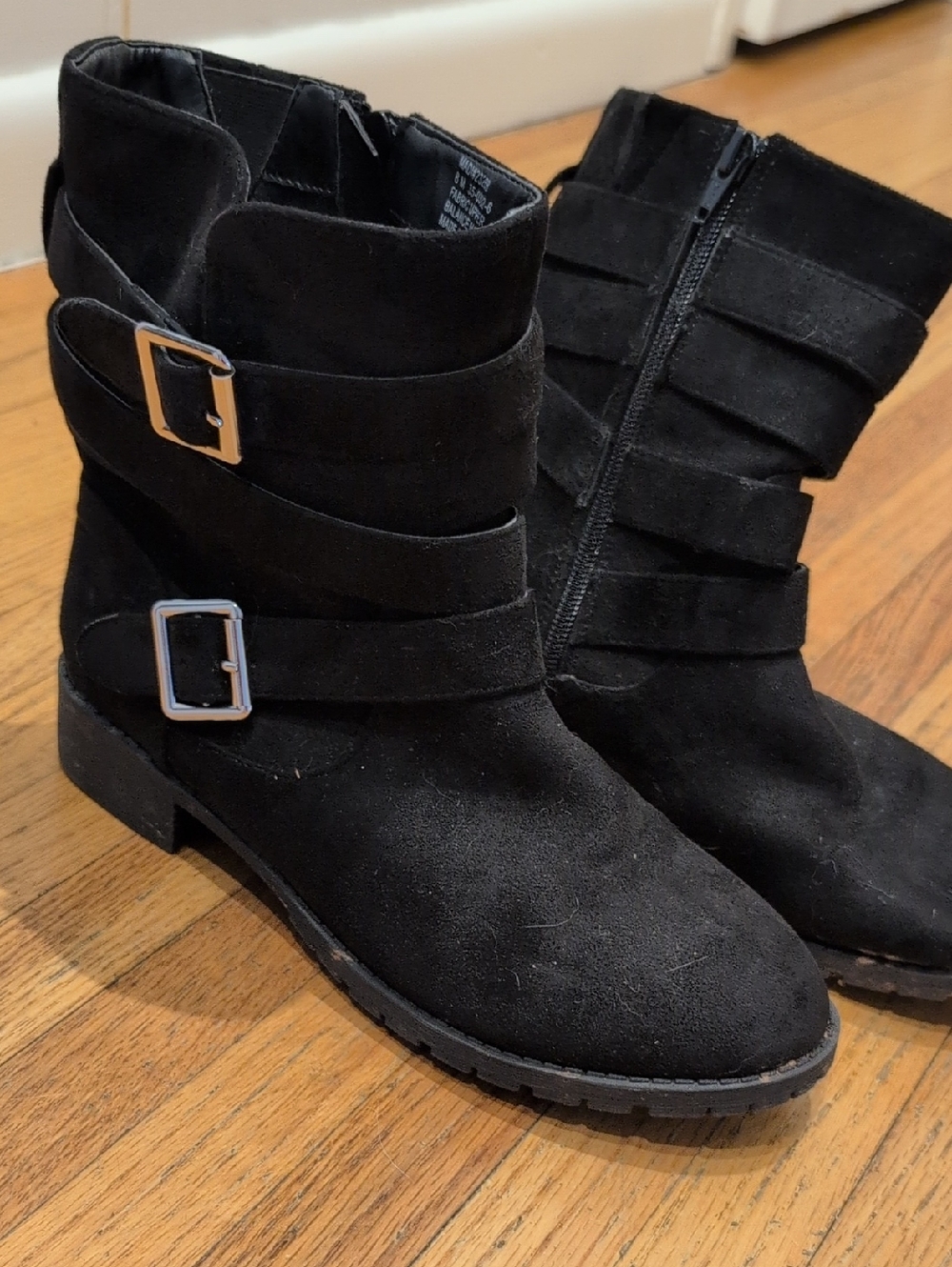 Women's Black Suede Buckle Ankle Boots